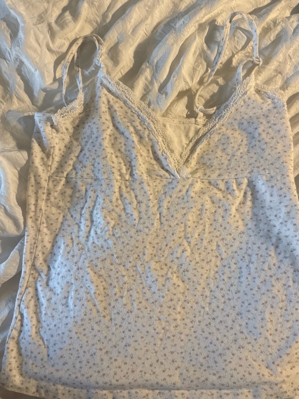 Brandy Melville White Cami with Tiny Pink Floral Print